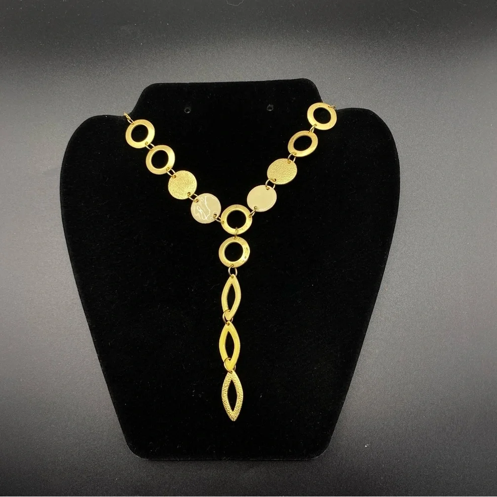 Vintage Enamel Cream & Gold Link Dangle Necklace